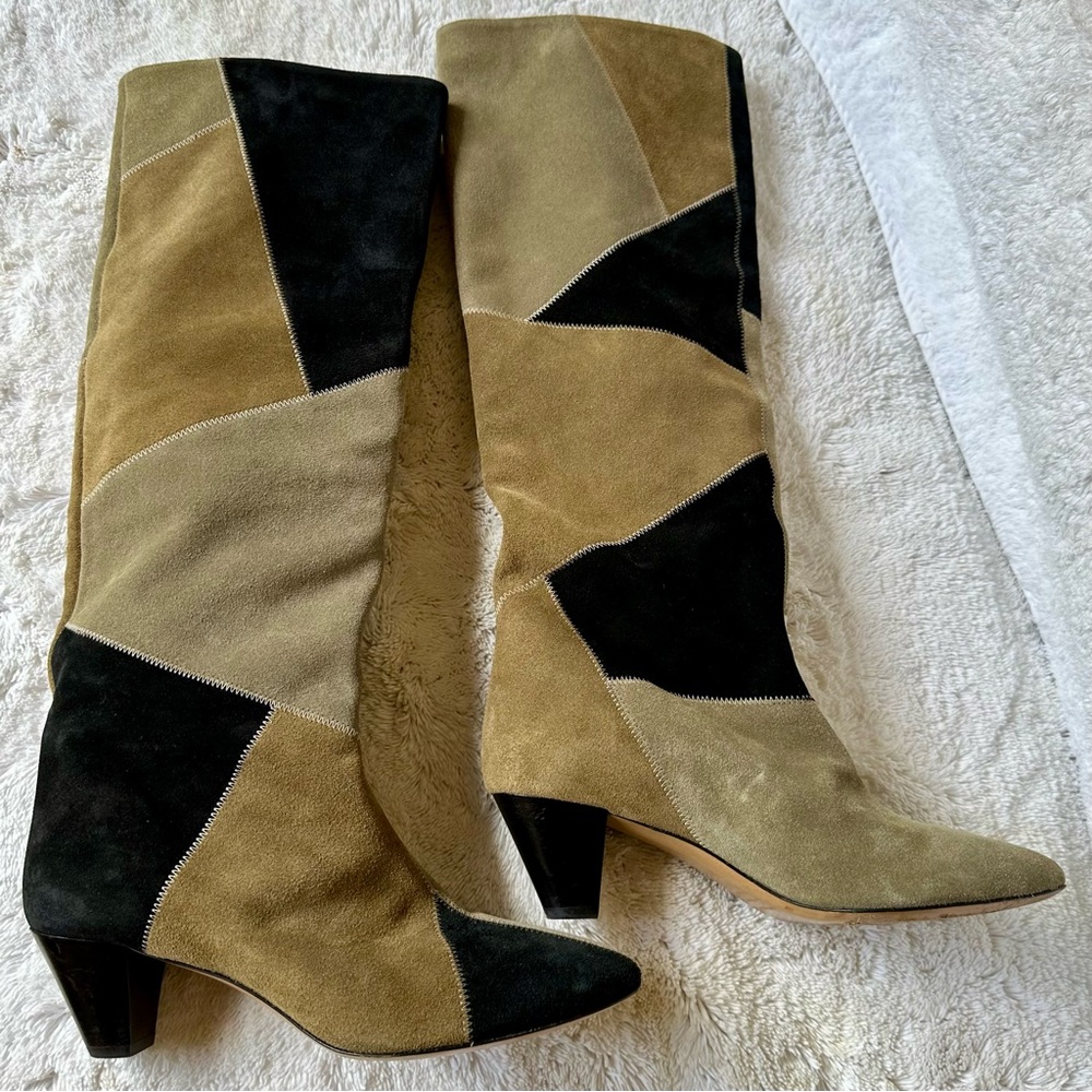 Isabel Marant Patchwork Suede Boots Army Green - Picture 3 of 10
